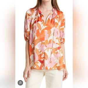 Hugo Boss Floral Print Ruched Neckline Patterned Women's Blouse Size 6